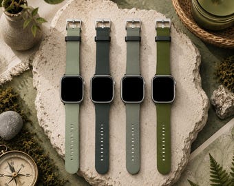 Green Solid Minimalist Apple Watch Band | Vegan Faux Leather Strap | Series 3 4 5 6 7 8 9 10 11 SE Ultra iWatch Band