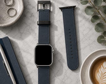 Charcoal Blue Solid Minimalist Apple Watch Band | Vegan Faux Leather Strap | Series 3 4 5 6 7 8 9 10 11 SE Ultra iWatch Band