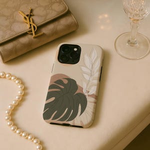 Boho Monstera Beige Leaves Aesthetic Phone Case Samsung Galaxy S26 S25 S24 S23 fe Ultra Google Pixel 11 10 9a 9 xl iPhone 18 17 16 15 Pro