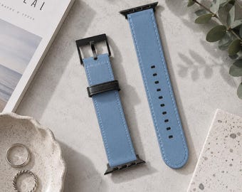 Weldon Blue Solid Minimalist Apple Watch Band | Vegan Faux Leather Strap | Series 3 4 5 6 7 8 9 10 11 SE Ultra iWatch Band