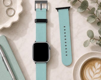 Cadet Blue Solid Minimalist Apple Watch Band | Vegan Faux Leather Strap | Series 3 4 5 6 7 8 9 10 11 SE Ultra iWatch Band