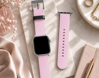 Rose Pink Solid Minimalist Apple Watch Band | Vegan Faux Leather Strap | Series 3 4 5 6 7 8 9 10 11 SE Ultra iWatch Band