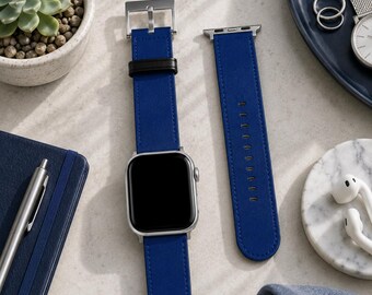 Royal Blue Solid Minimalist Apple Watch Band | Vegan Faux Leather Strap | Series 3 4 5 6 7 8 9 10 11 SE Ultra iWatch Band