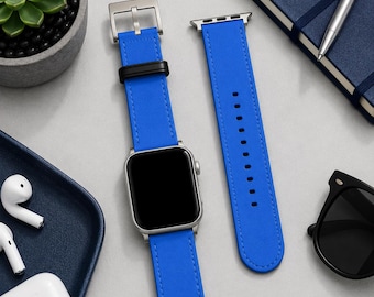 Denim Blue Solid Minimalist Apple Watch Band | Vegan Faux Leather Strap | Series 3 4 5 6 7 8 9 10 11 SE Ultra iWatch Band