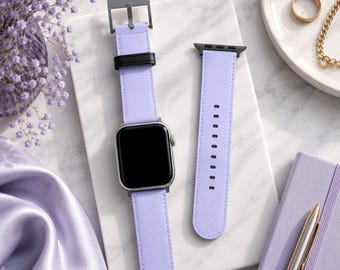 Lavender Blue Solid Minimalist Apple Watch Band, Vegan Faux Leather Strap | Series 3 4 5 6 7 8 9 10 11 SE Ultra iWatch Band