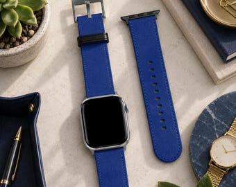 Indigo Blue Solid Minimalist Apple Watch Band | Vegan Faux Leather Strap | Series 3 4 5 6 7 8 9 10 11 SE Ultra iWatch Band