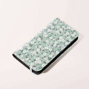 Grüne Wildblumen Brieftasche Handyhülle, Kartenhalter aus veganem Leder für Samsung Galaxy S25 S24 S23 Plus Ultra Ultra iPhone 16 15 14 13 Pro