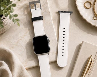 Seashell White Solid Minimalist Apple Watch Band | Vegan Faux Leather Strap | Series 3 4 5 6 7 8 9 10 11 SE Ultra iWatch Band