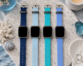 Blue Solid Minimalist Apple Watch Band | Vegan Faux Leather Strap | Series 3 4 5 6 7 8 9 10 11 SE Ultra iWatch Band