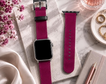 Claret Red Solid Minimalist Apple Watch Band | Vegan Faux Leather Strap | Series 3 4 5 6 7 8 9 10 11 SE Ultra iWatch Band