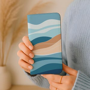 Blue Nature Mountain Wallet Beach Ocean Phone Case | Faux Leather Phone Case Samsung Galaxy S25 S24 S23 Plus Ultra iPhone 16 15 14 13 Pro