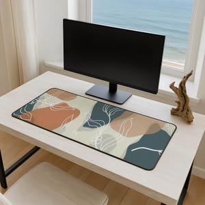 Boho Art Aesthetic Desk Mat | Minimalist Mousepad | Cute Unique Home Office Decor | Abstract Desk Pad Keyboard Mat | Large Desk Mat