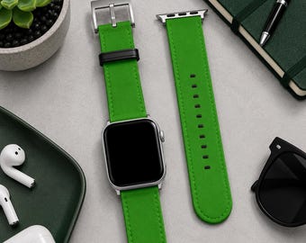 Forest Green Solid Minimalist Apple Watch Band, Vegan Faux Leather Strap, Series 3 4 5 6 7 8 9 10 11 SE Ultra iWatch Band