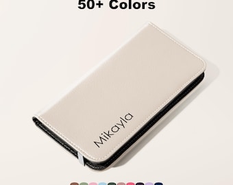 Custom Personalized Name Wallet Phone Case, Vegan Leather Card Holder Case iPhone 17 16 15 14 13 Pro Samsung Galaxy S26 S25 S24 Plus Ultra