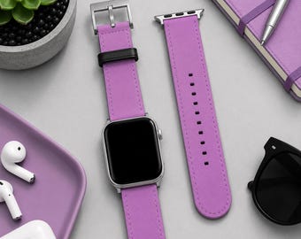 Rare Purple Solid Minimalist Apple Watch Band | Vegan Faux Leather Strap | Series 3 4 5 6 7 8 9 10 11 SE Ultra iWatch Band