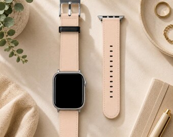 Dutch Beige Solid Minimalist Apple Watch Band | Vegan Faux Leather Strap | Series 3 4 5 6 7 8 9 10 11 SE Ultra iWatch Band