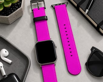 Magenta Pink Solid Minimalist Apple Watch Band | Vegan Faux Leather Strap | Series 3 4 5 6 7 8 9 10 11 SE Ultra iWatch Band