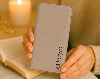 Custom Personalized Name Wallet Phone Case, Vegan Leather Card Holder Case iPhone 17 16 15 Pro Samsung Galaxy S26 Ultra | Fathers Day Gift
