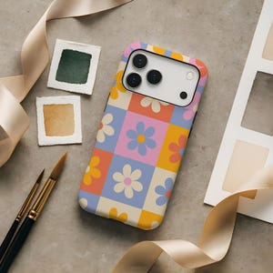 Retro Floral Checkered Wildflower Phone Case Google pixel 10 9 9a 8 Pro iPhone 17 17e 16 16e 15 14 13 Samsung Galaxy S26 S25 S24 Plus Ultra