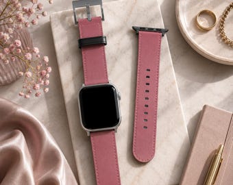 Mauve Pink Solid Minimalist Apple Watch Band | Vegan Faux Leather Strap | Series 3 4 5 6 7 8 9 10 11 SE Ultra iWatch Band