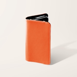 Orange Wallet Flip Phone Case | Faux Vegan Leather Card Holder Phone Case iPhone 17 16 15 14 13 Pro Samsung Galaxy S25 S24 S23 Plus Ultra