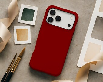 Dark Red Minimalist Aesthetic Tough Phone Case iPhone 18 17 Air 17e 16 16e 15 14 Pro Max Samsung Galaxy S26 S25 S24 S23 fe ultra pixel 11 10