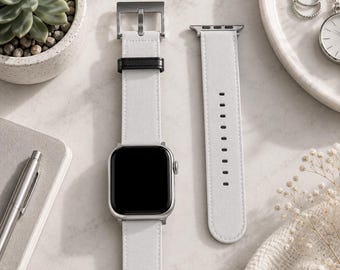 Silver Grey Solid Minimalist Apple Watch Band | Vegan Faux Leather Strap | Series 4 5 6 7 8 9 10 11 SE Ultra iWatch Band