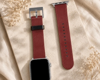 Burgundy Solid Minimalist Apple Watch Band | Vegan Faux Leather Strap | Series 3 4 5 6 7 8 9 10 11 SE Ultra iWatch Band