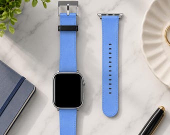 Sky Blue Solid Minimalist Apple Watch Band | Vegan Faux Leather Strap | Series 3 4 5 6 7 8 9 10 11 SE Ultra iWatch Band