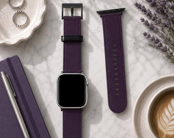 Dark Purple Solid Minimalist Apple Watch Band | Vegan Faux Leather Strap | Series 3 4 5 6 7 8 9 10 11 SE Ultra iWatch Band