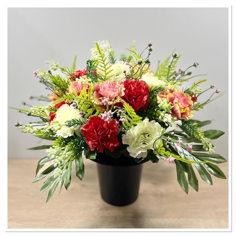 Handmade Artificial Carnation Cemetery Pots, Grave Pots, Memorial