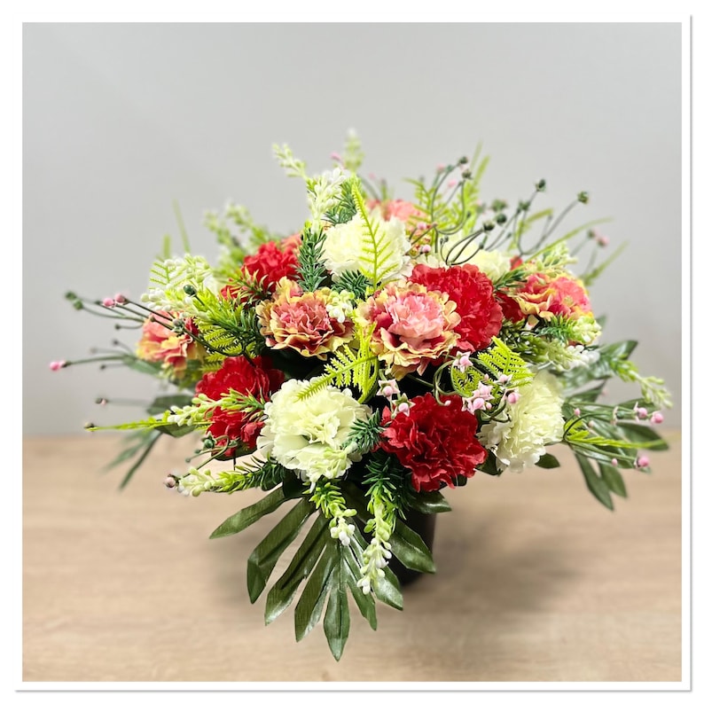 Handmade Artificial Carnation Cemetery Pots, Grave Pots, Memorial