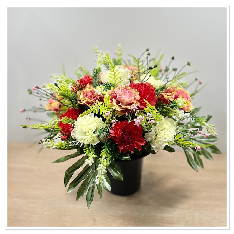 Handmade Artificial Carnation Cemetery Pots, Grave Pots, Memorial