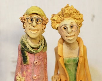 Standing ceramic figurines, Hand made bridal gift, Ceramic sculptures, Wedding Gift, Anniversary gift, Clay couple.