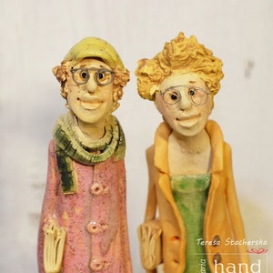 Standing ceramic figurines, Hand made bridal gift, Ceramic sculptures, Wedding Gift, Anniversary gift, Clay couple.