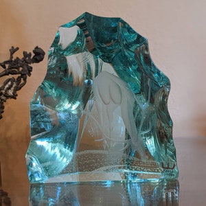 Vintage Kosta Boda Triangular Crystal Prism Winter Scene