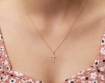 Dainty Silver Cross Necklace - Religious Gift for Her- Silver Cross Necklace - Medium Cross Necklace- Gold Plated Cross Necklace