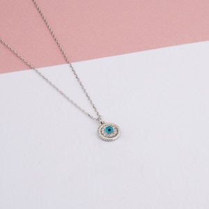 Evil Eye Necklace-Minimalist Silver Necklace-Dainty Sterling Silver Necklace