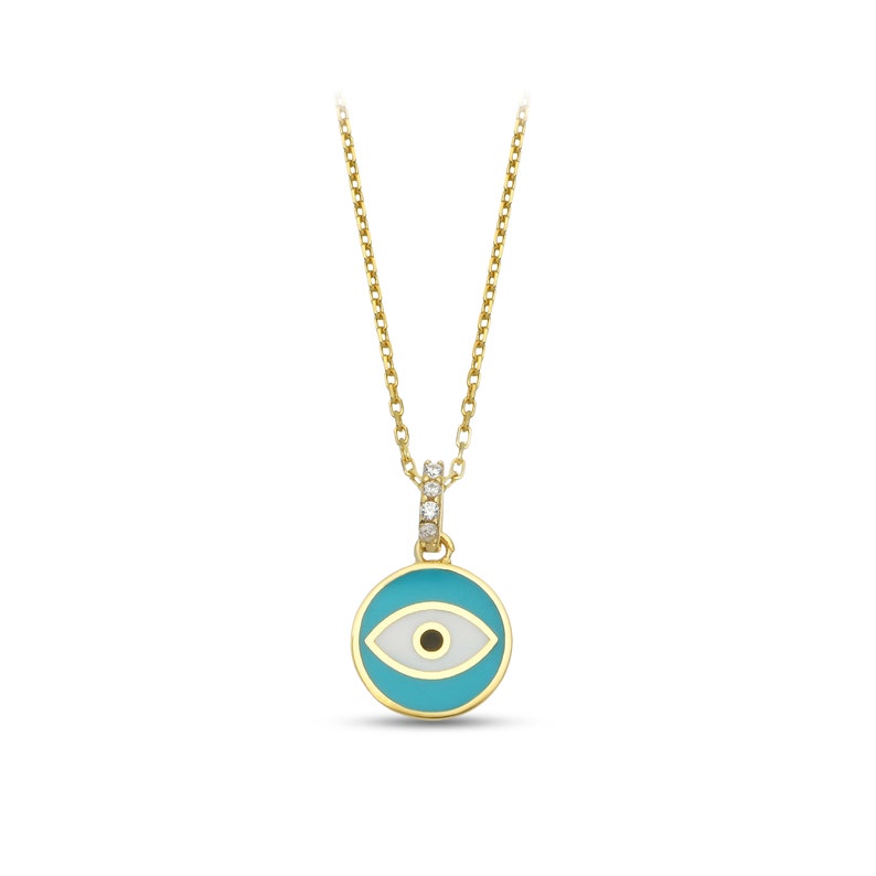 Minimalist Evil Eye Silver Necklace-Turquoise Enameled Silver Necklace-Protection Sterling Silver Necklace
