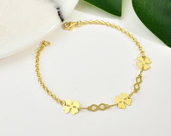 Clover Silver Bracelet - Four Leaf Clover Bracelet - Gold Plated Silver Bracelet - Dainty Sterling Silver - Gifts For Her