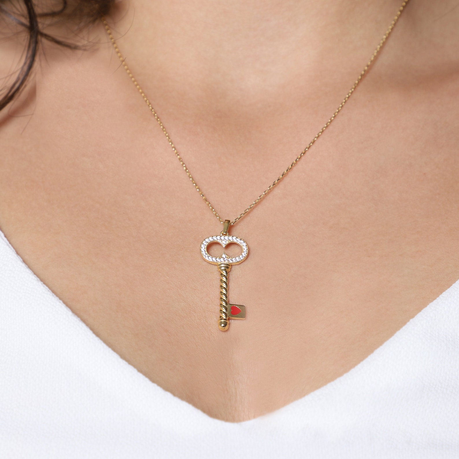 Silver Heart Key Necklacelove Key Heart Necklacekey Sterling Etsy