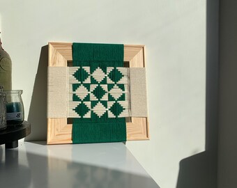 Handwoven Cotton Yarn Wall Hanging, Geometric Tapestry, Modern Minimalist Art