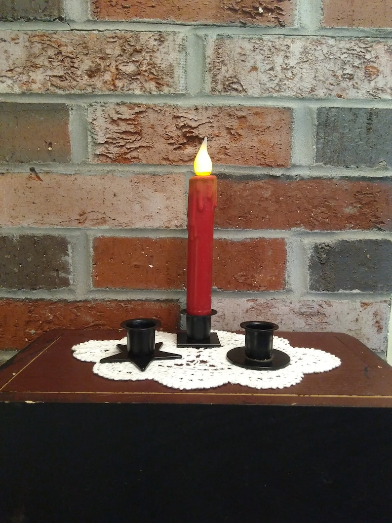 Taper Candle Timer Candle Red Candle Batteries and Holder Etsy