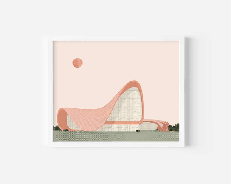 Heydar Aliyev Center, Illustration, Architecture, Wall Art, Home Decor, Gift Print, Travel Print, Gift, Design Gift, Zaha Hadid image 1