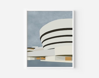 Guggenheim Museum, Illustration, Architecture, Wall Art, Home Decor, New York City, Frank Lloyd Wright, Gift Print, Travel Print, Gift