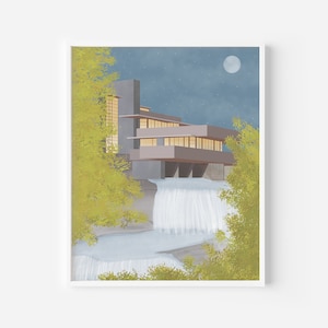 Fallingwater Print: Frank Lloyd Wright Architecture Illustration