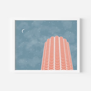 Marina Tower Illustration, Architecture, Art Print, Wall Art, Home Decor, Travel Print, Chicago Art, Design Gift, Holiday Gift
