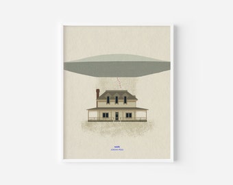 Nope, Illustration, Architecture, Wall Art, Home Decor, Jordan Peele, Film Art, UFO Illustration, Halloween, Spooky