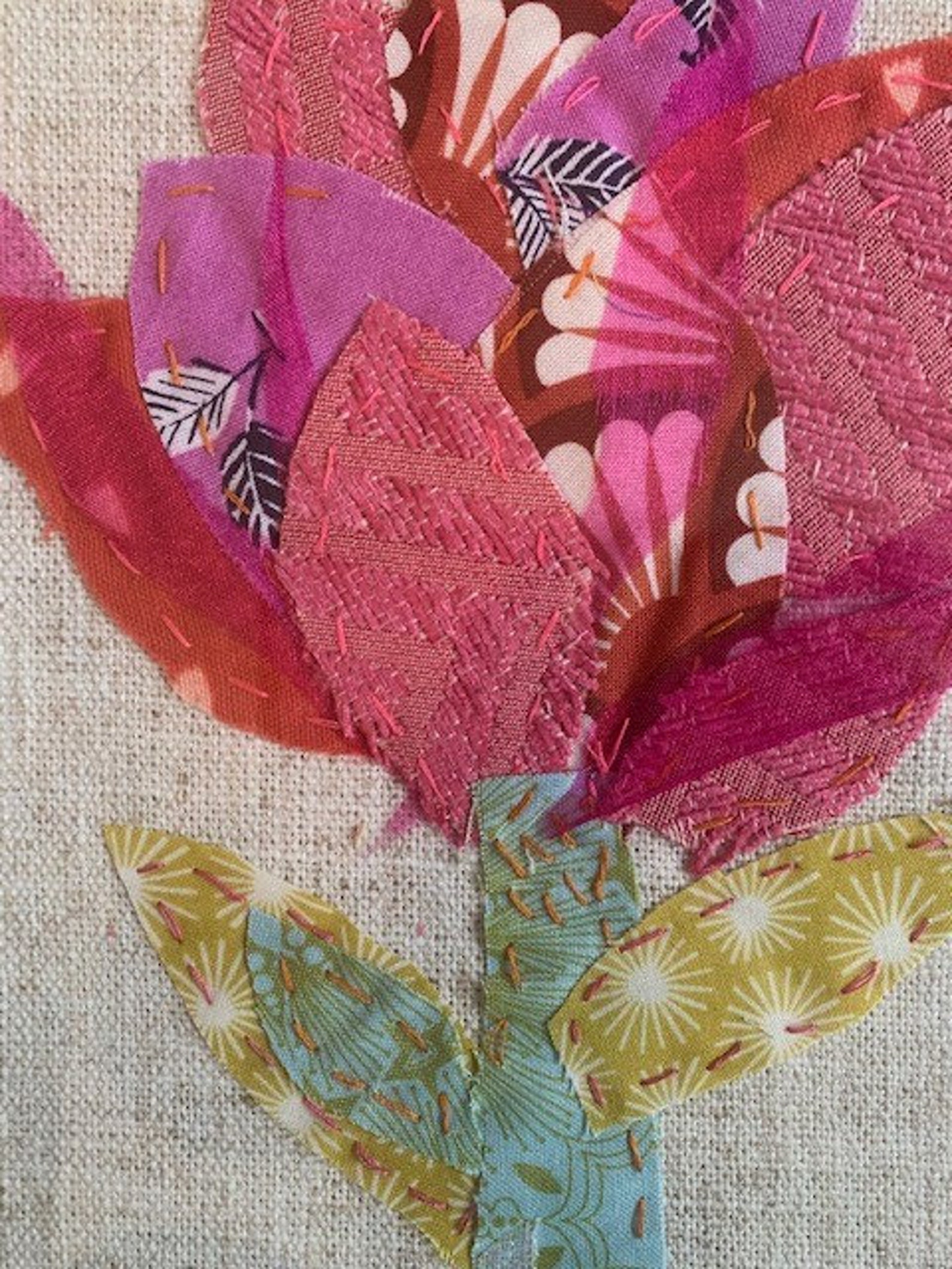 Hand stitched framed flower Etsy