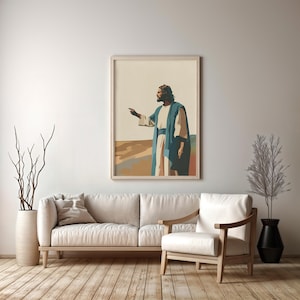 Jesus Teaching – Boho Christian Art Print of Christ Calling the Way – Modern Faith Wall Decor for Purpose & Discipleship